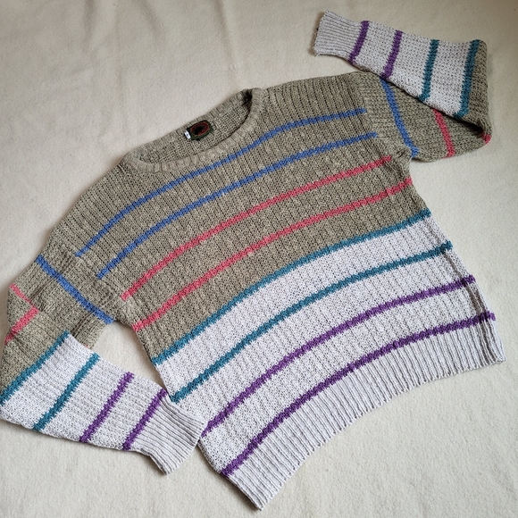 Vintage Boston Traders Sweater Men's Size Large Cotton Long-sleeved Tan Striped - Picture 1 of 16